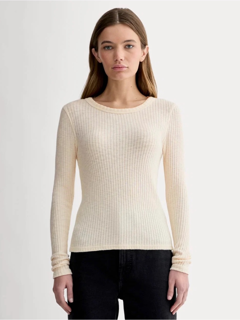 NWT Everlane The Cozy Rib Long Sleeve Tee in Bone Size S